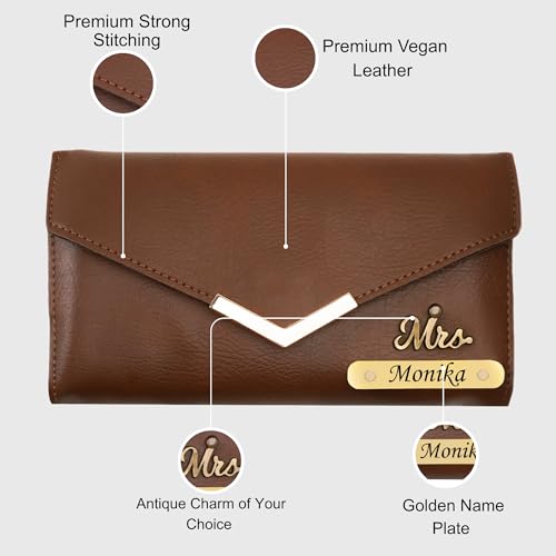 Image of WALLETKART Personalized Leather Women's Clutch with Name & Charm | Customized Clutch for Girlfriend Friend Wife Mother & Sister