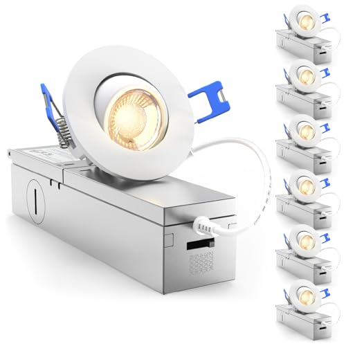 Sunco 6 Pack 2 Inch Gimbal LED Recessed Light Canless Angled Eyeball Directional Recessed Lighting with Metal Junction Box 360 LM 5W Selectable CCT 2700K/3000K/4000K/5000K/6000K Dimmable ETL