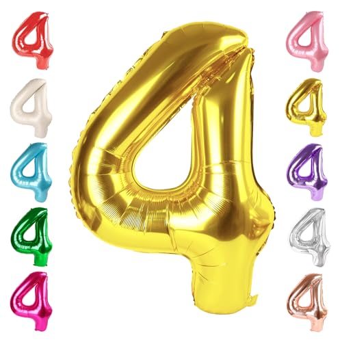 Image of 4 Balloon Numbers Birthday Decorations, 40In Gold Balloons for Men Women | Eye-catching Appearance, Perfect Decorative Centerpieces, Convenient Self-sealing Structure, Widely for Various Occasions