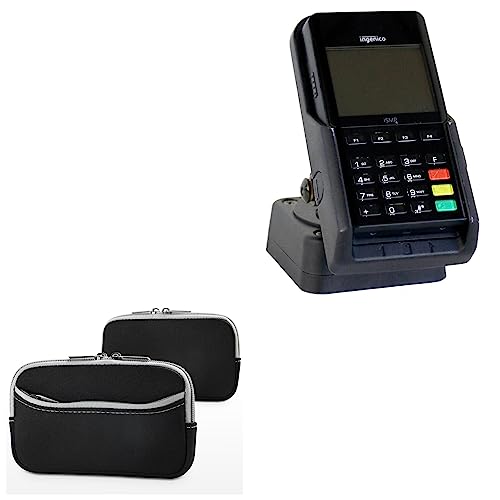 BoxWave Case Compatible with Ingenico iSMP4 - SoftSuit with Pocket, Soft Pouch Neoprene Cover Sleeve Zipper Pocket - Jet Black with Grey Trim