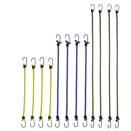 Set di 12 elastici con ganci, cinghie di tensione con gancio, in 3 misure (30 cm/40 cm/60 cm), ganci robusti per il fissaggio della tenda, asciugatura a scelta, trasporto di campeggio e trasporto