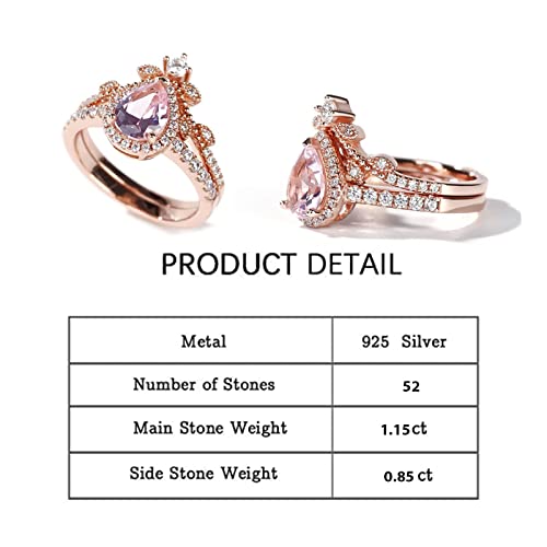 Jeulia Engagement Rings Sterling Silver Halo Pear Cut Synthetic Pear Shape Natural Pink Rose Gold Diamond Bridal Set Halo Art Deco Wedding band Anniversary Promise Jewelry Crystal With Gift Box2