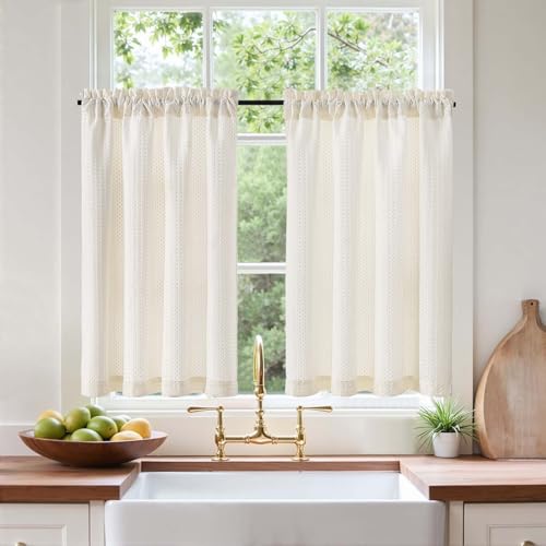 Vangao Waffel Scheibengardinen Blickdichte Modern Beige Küche Einfarbig...