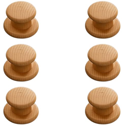 Image of 6 Piece Steam Beech Wood Drawer Knob 2 Inch| Premium Wooden Cabinet Door Handle | Round Furniture Knobs for Drawers, Wardrobes & Cupboards | Natural Finish Pull Handle for Home & Kitchen