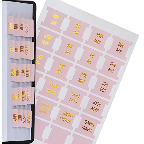 DiverseBee Gold Foil Planner 24 Peel and Stick Laminated Tabs for Notebooks, Calendar Tab Stickers and Monthly Dividers (Seasalt)
