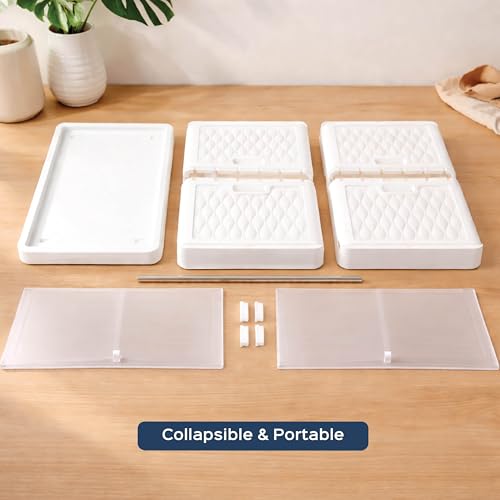 Image of HomeStrap Foldable Plastic Wardrobe for Clothes, Toys & Office | Stackable Storage Cabinet with Wheels, Transparent & Magnetic Doors | Multipurpose Organizer for Bedroom, Kitchen | White
