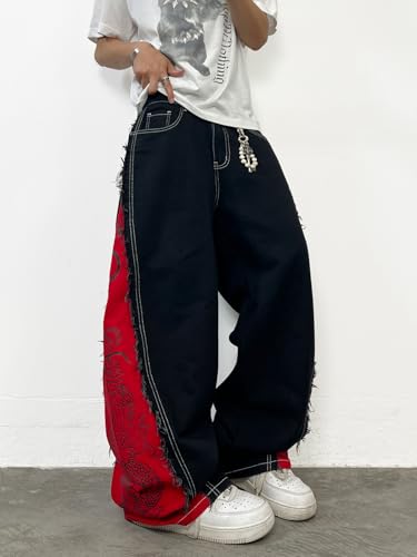 Pantalones vaqueros holgados de pierna ancha estilo hip hop con dragón 2