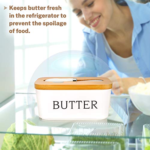 X-Chef Butter Dish With Lid, Ceramic Butter Keeper With Butter Knife, Large Butter Storage Container For Refrigerator Countertop, Hold 2 Standard Butter Sticks, 17Oz/500Ml, White #TOP2
