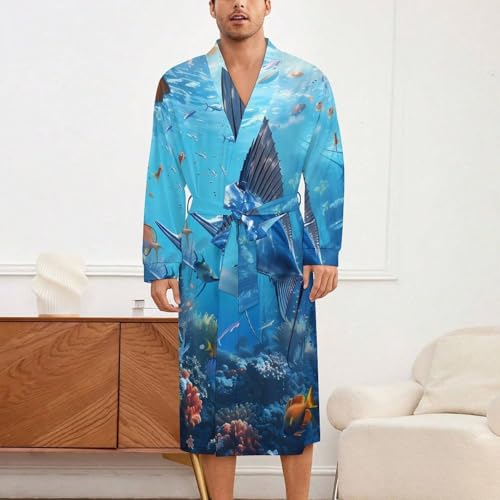 Sailfish Coral Reefs Soft Robe Long Sleeve Bathrobes V Neck Sleepwear Spa Robes with Belt Men Woman2