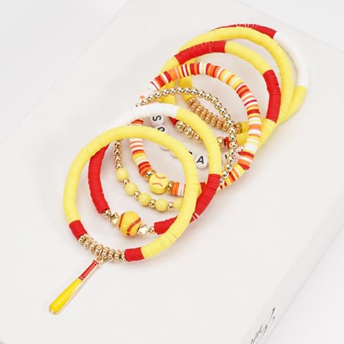 Image of Football Baseball Soccer Beaded Bracelets for Women Stackable Game Day Sports Theme Bracelet