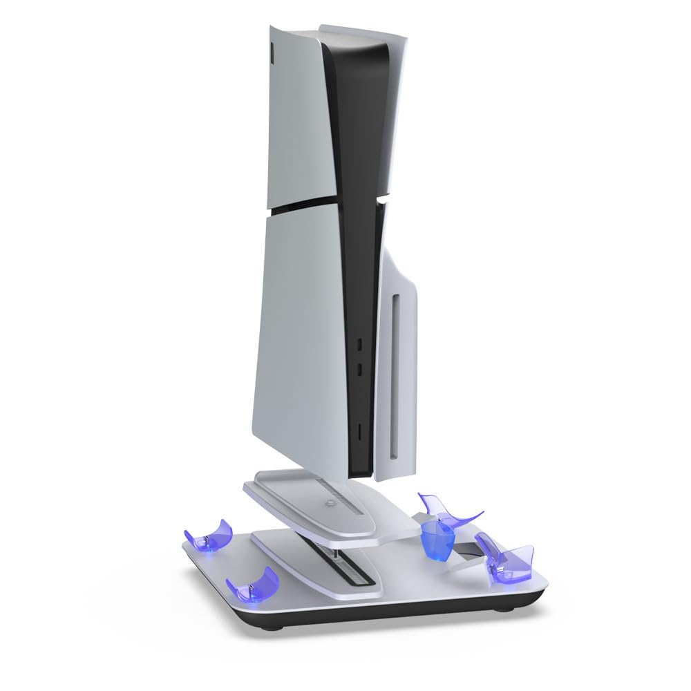 BeisDirect Ventilador de refrigeración de soporte PS5 para consola PS5 Slim/PS5, estación de carga de controlador dual para PSVR 2 y PS5, soporte vertical multifuncional con cargador de controlador