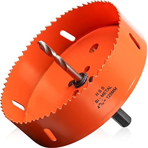 125mm Hole Saw for Wood and Metal, Circular Drill Cutter with Pilot Bit for Alu, Cast Iron, Steel Sheet, Plywood, Plasterboard and Acrylic