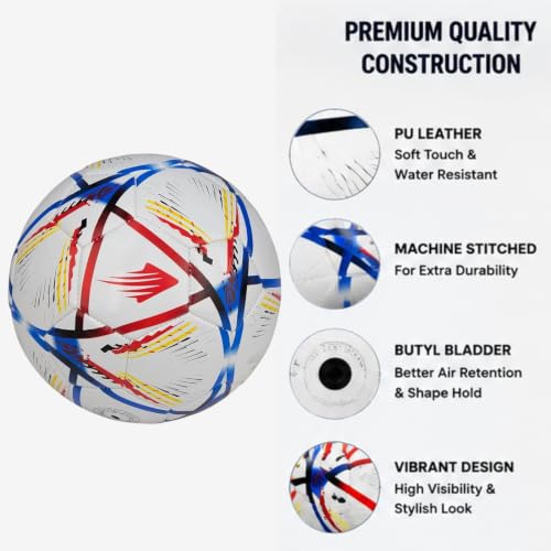 Image of PU Football Size 5 with Pump & 2 Needles | Soccer Ball for Kids, Teens & Adults | Soft Touch Training Football | Outdoor Match Ball | Waterproof & Durable