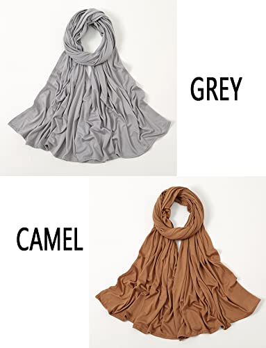 2PCS Solid Color Jersey Hijab Lightweight Soft Muslim Head Scarf Long Scarf Wrap Scarves for Women3