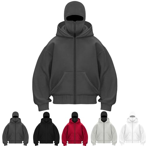 Unisex Balaclava Hoodie-Fashion Zip Up Hoodies Casual Long Sleeve Windproof Athletic Warm Winter Sweatshirt