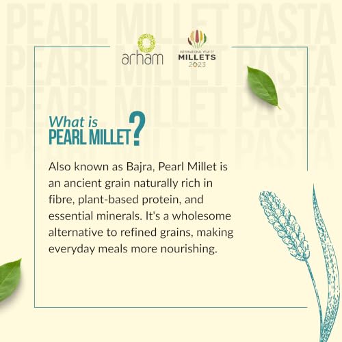 Image of Arham Organic Pearl Millet Pasta 180g | Healthy No Maida Pasta | High Fiber & Protein | Non-GMO | No Preservatives | Chemical-Free | Easy & Quick to Cook