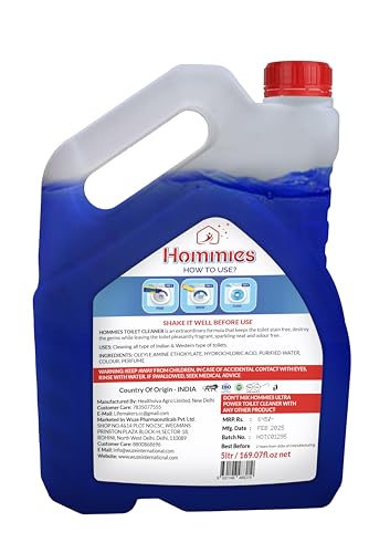 Image of Hommies Advanced Toilet Cleaner Liquid, 5 Litre | 10X Power Stain Remover | Kills 99.9% Germs in 5 Minutes | Rapid Action Formula for Tough Yellow Stains & Limescale | Economy Bulk Refill Pack