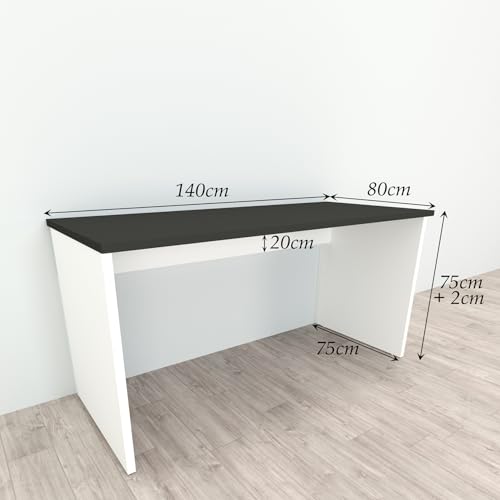 Henor Mesa Escritorio Oficina en Madera 140x80x75 cm con Niveladores para Oficina o Habitación. Mesa de Ordenador, Mesa de Estudio. Blanco - Grafito. - imagen 2