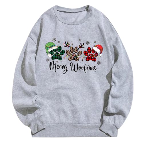 Generisch Women's Christmas Sweatshirt for Dog Lovers - Jumper with Merry Woofmas Saying | Festive Top with Dog and Truck Motif, style_e03 gray, L