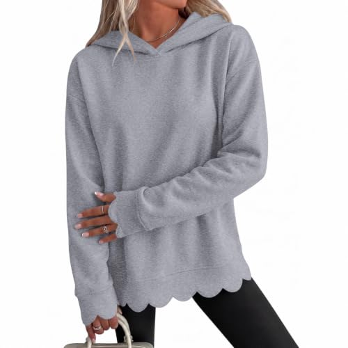 Hooded Sweatshirts for Women Cotton Scalloped Hem Oversized Sweat Shirts - image 1