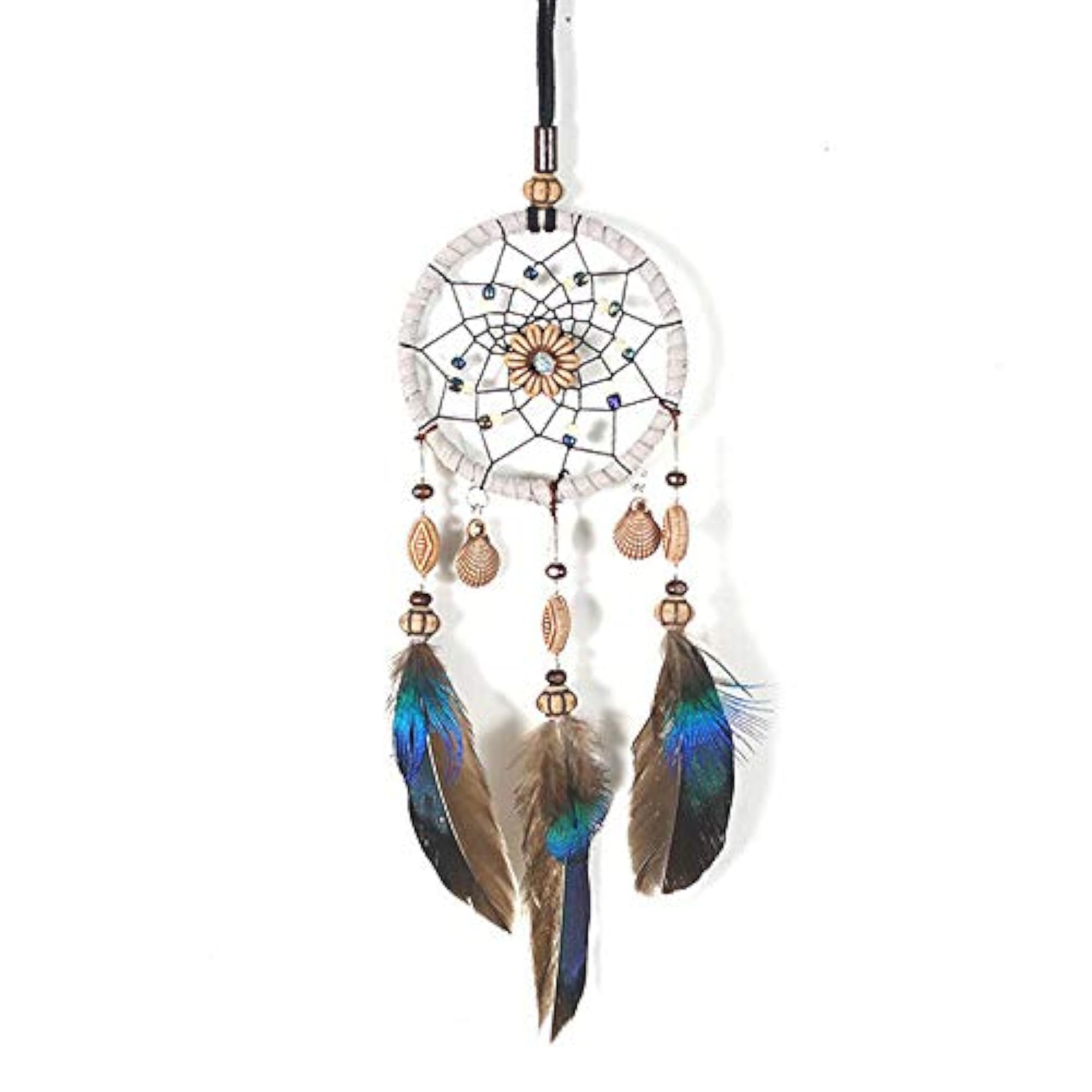 Mini Dream Catcher with Beaded Natural Feathers