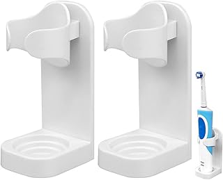 QUUPY Elektryczny uchwyt na szczoteczkę do zębów, 2 sztuki ulepszone mocne naklejki samoprzylepne stojak na szczoteczkę do zębów regulowany montowany na ścianie organizer na szczoteczkę do zębów do łazienki (uniwersalny)