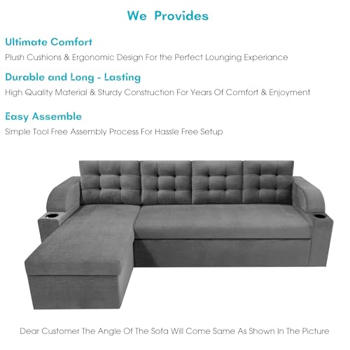 Image of Casaliving Grance LHS 6 Seater Corner Sofa Cum Bed with Storage for Living Room (Dark Grey Fabric) Premium Fabric Sofa Sett
