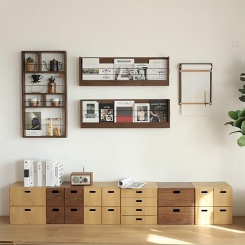 Porte-revues mural rustique en bois et support vinyle pour salon