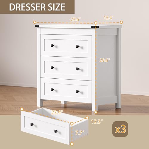 Image of BORNOON 3-Drawer Dresser, Small Wooden Chest of Drawers with Metal Knobs, Water-Resistant Top, Storage Organizer with Anti-Tip Kit for Bedroom, Nursery, Living Room