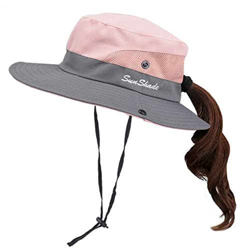 Kids Girls UV Protection Sun-Hat Wide Brim Bucket-Cap with Ponytail Hole Fit for 3-6 Years3