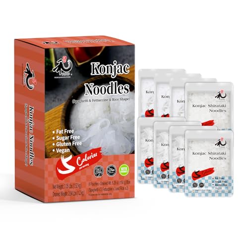 YUHO Konjac Shirataki Noodles Variety Spaghetti Fettuccine Rice Pasta Keto Ready to Eat Vegan Gluten Free Low Carb Calorie Sugar Free Plant-Based Noodle, 8 Pack, 53.61 Oz