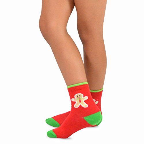 Teehee Christmas Holiday Novelty Little Kids Toddler Crew Socks 4-Pair Pack (9-10 Years, Stripe Tree Snowman Candy Cane #TOP1