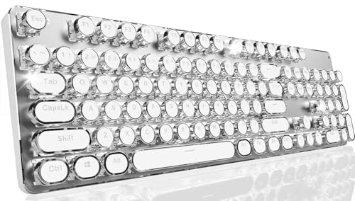 SEUNKWANG EWEADN TK950 Typewriter Keyboard Wireless Mechanical Keyboard, 104 Keys Aesthetic Typewriter Keyboards with White Backlit, Anti-Ghosting, Blue Switch Bluetooth/2.4GHz/Wired Keyboards-White