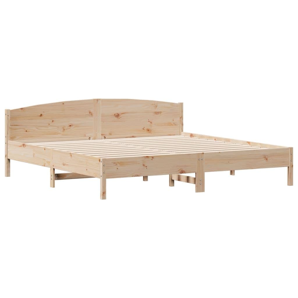 vidaXL Bed Frame with Headboard, Bed Base for Bedroom, Mattress Foundation for Double, Bedstead, 180x200 cm Super King Solid Wood Pine