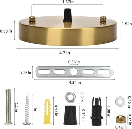Image of Sangle Sopffy Pendant Light Canopy Kit, 5 1 /8 Inches Ceiling Lighting Canopy Kit with All Mounting Hardware Modern Chandelier Ceiling Plate Cover for Pendant Lighting Fixtures (Brass-2PC, 4.7inch)
