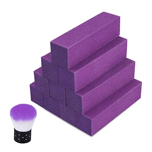 Canvalite - Lot de 10 Blocs de Polissoirs à Ongles 120 Grains Lime à ongles avec Pinceau à Ongles, Carré éponge Lime à Ongles pour Salons Professionnels (Violet)