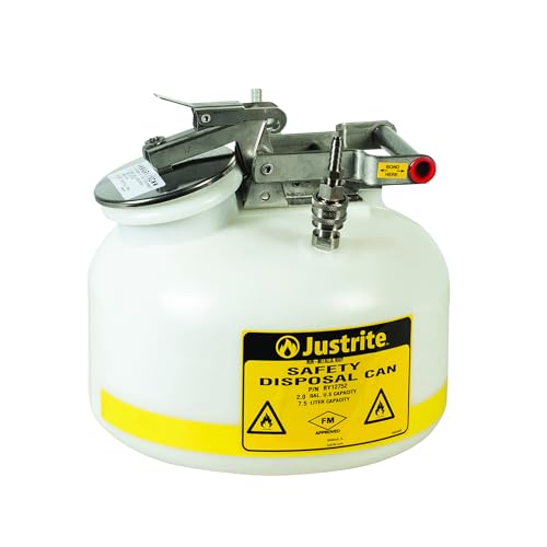 Image of Justrite BY12752 Centura Disposal Polyethylene Prefabricated Quick-Disconnect Safety Can with Stainless Steel PTFE Fitting, 2 Gallon Capacity
