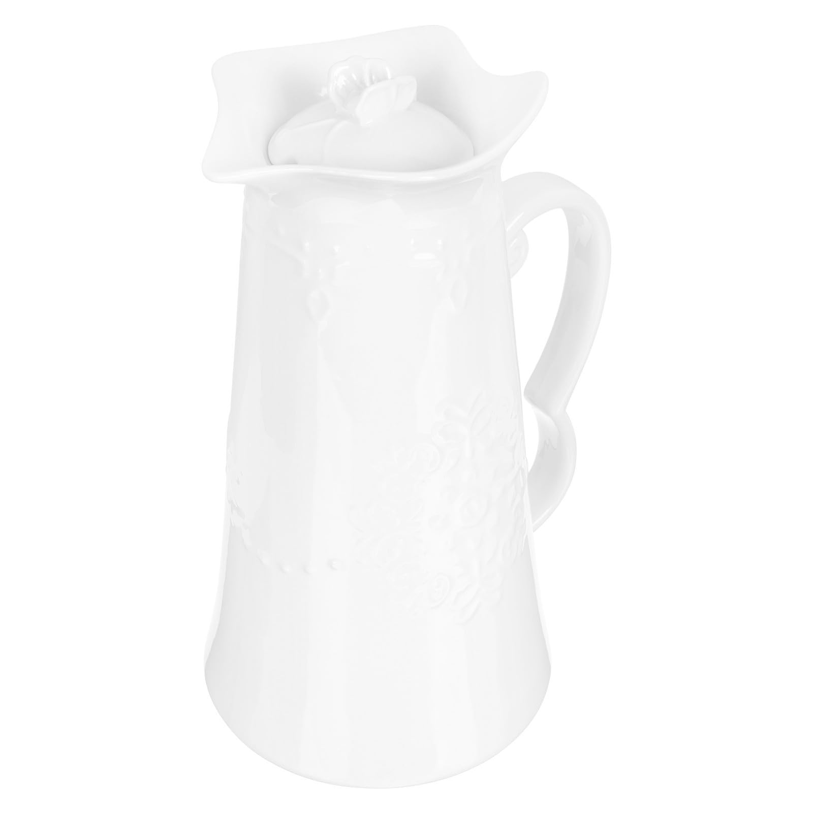 Pichet à Boissons en Céramique Blanche 1300ml Couvercle, Élégant et Simple, pour Parties et Bbq, pour Lait et Bière