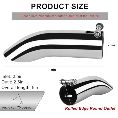 Image of 2.25 inchInlet Turn Down Exhaust Tip, 2.25 inch Outlet 9 inch Length Polished