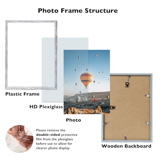 Image of JCJMY 10x14 inch Picture Frame, Horizontal and Vertical Formats for Wall Hanging, 10 x 14 Wall Gallery Poster Photo Frame with Shatter Resistant Plexiglass,Rustic White
