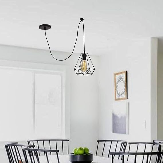 Moderne schwarze geometrische Decken Pendelleuchtenschirme, Drahtkäfig Lampenschirme - Bild 41 von 48