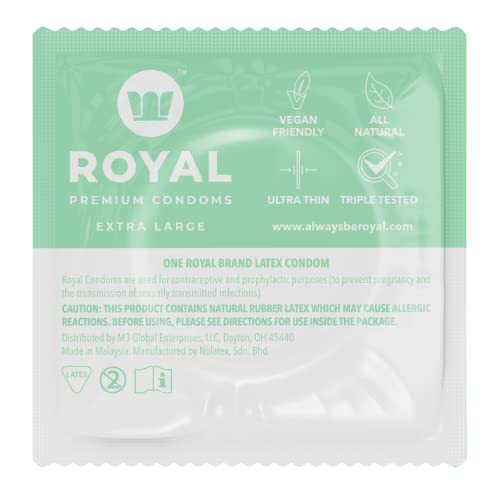Royal XL Ultra Thin Condoms - Premium Lubricated Condom Pack with Unflavored Edible Lubricant - Organic & Vegan-Safe Max Fun & Pleasure Latex Rubbers - Triple Tested for Safety - 60 Count
