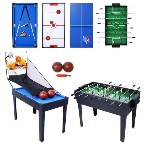 Beaunicorn Multi Game Table 5 in 1, Air Hockey Table, Pool Table, Board Game Table, Game Table Ideal for Family Game Nights Entertaining Friends, Black/Blue