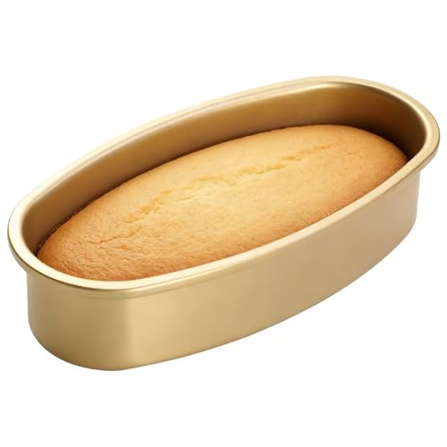 Image of Tissting Oval Bread Pan 9.1x4.7x2.0in /23x12x5cm, Carbon Steel Nonstick | Loaf Baking Mold | Homemade Cake & Cheese Bread | Kitchen Bakeware(Gold)