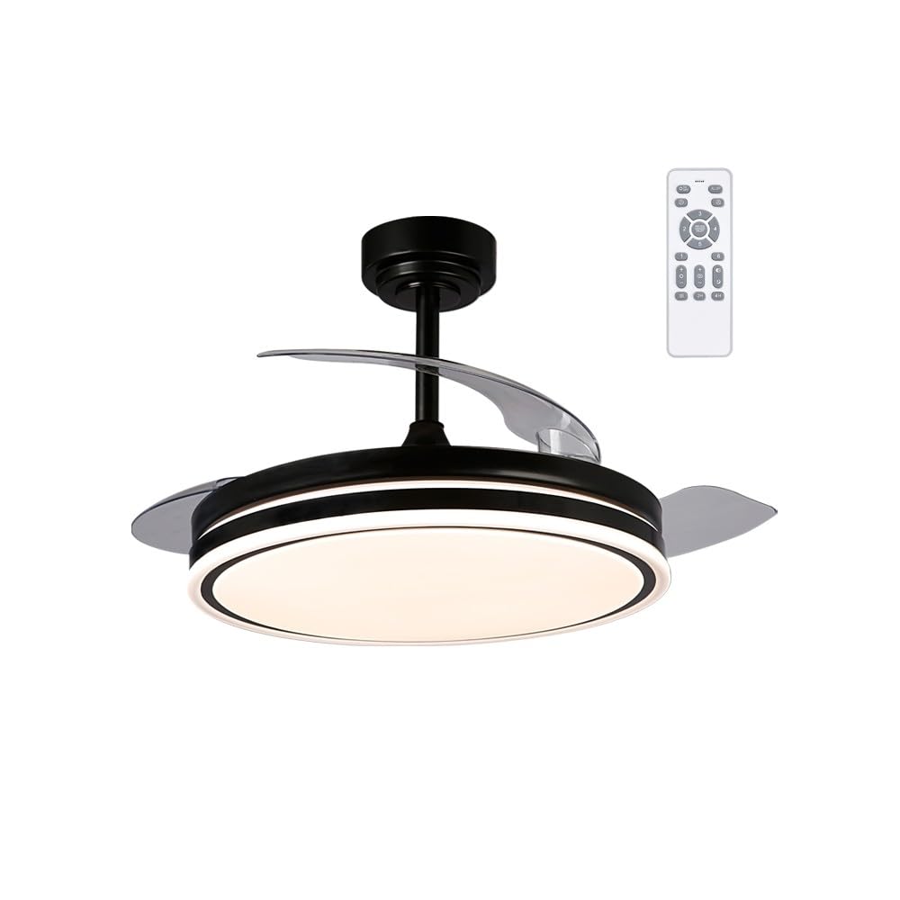 wonderlamp - Ventilador de techo LED aspas plegables Perla Negro 72W con Mando ø106cm y CCT 3000-4000-6000K