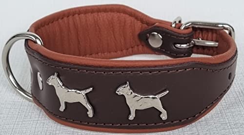 Bullterrier HUNDEHALSBAND - Halsband, Halsumfang 33-41cm/45mm, Leder Schwarz; Braun/Cognac (Braun/Cognac)