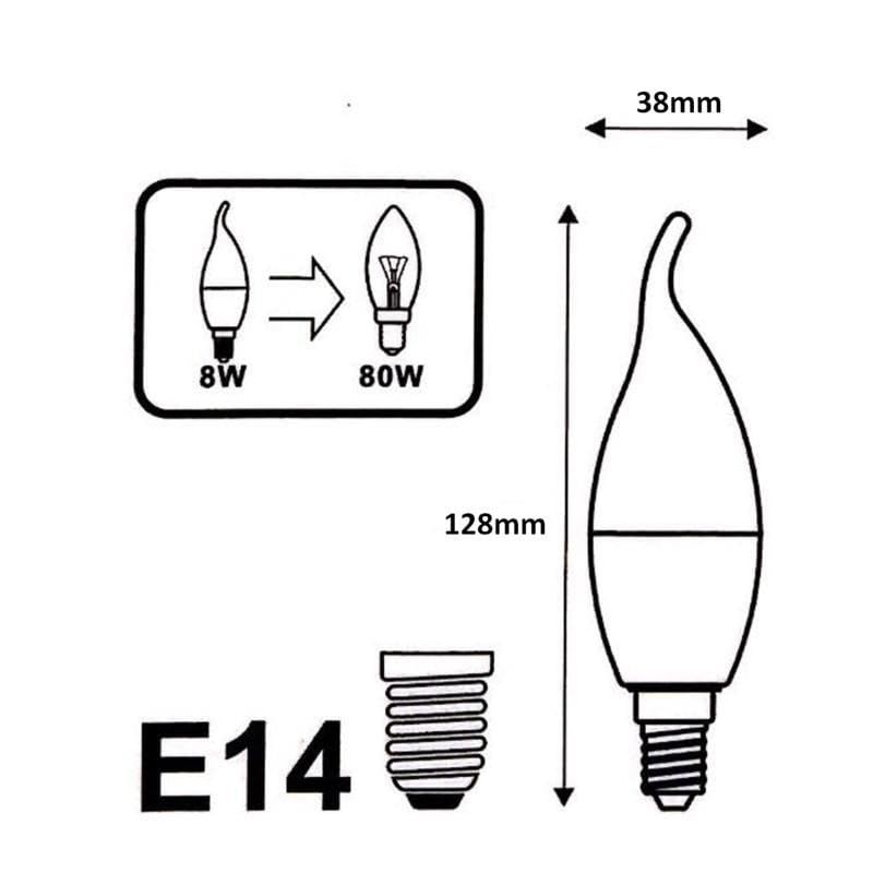 SILAMP Ampoule LED E14 Flamme 8W 220V Ø38mm (Pack de 100) - Blanc Chaud 2300K - 3500K
