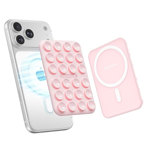 Klearlook Magnetic Suction Phone Mount for MagSafe Case Silicone Sticky Phone Grip Holder for iPhone 16/15/14/13/12 Series Removable Hands-Free Video/Selfie Women Girl Teen Gift Light Pink