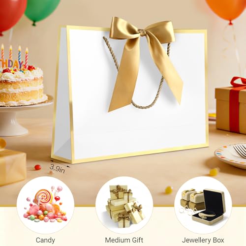 Image of JMANNI Gift Bags with Handles, 11 inch Small Gift Bags with Tissue Paper | 2 Pcs White Bags, 4 Tissue Paper and 2 Cards, for Baby Shower, Wedding Bridal Shower, Birthday Party