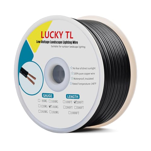 Lucky TL 14/2 Low Voltage Landscape Wire 200 Feet 14 Gauge 2 Conductor Outdoor Waterproof Direct Buried Landscape Lighting Wire Pure Copper Making (200FT)